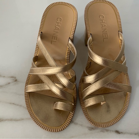Chanel Gold Sandals size 37 - Picture 1 of 5